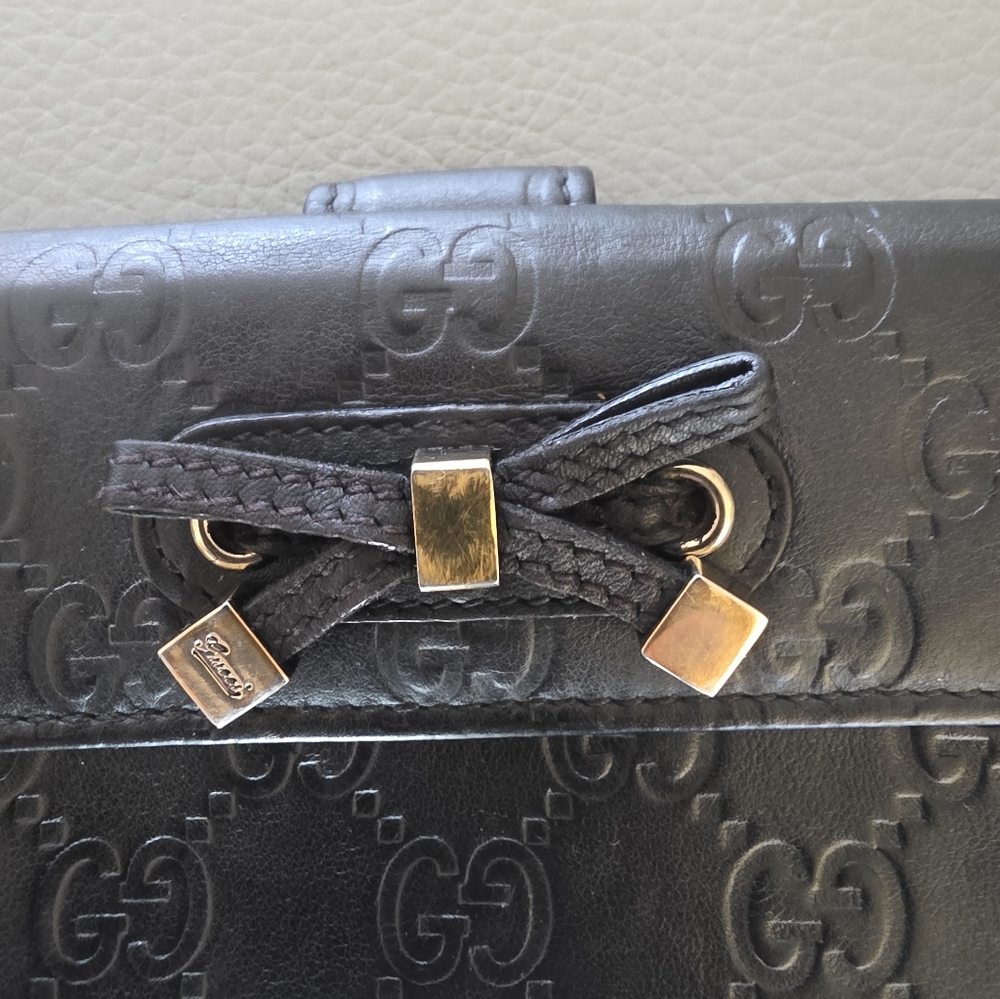 GUCCI Black Guccissima Leather Continental Wallet/Crossbody..EUC. - Picture 8 of 9